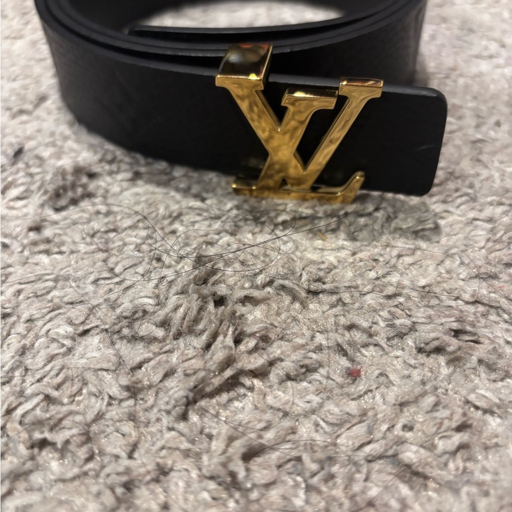 Louis Vuitton Black Leather Belt with Gold Logo Buckle
